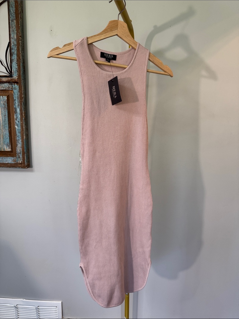 Hera collection Sleeveless racer back Ribbed Midi Dress in Dusty Rose NWT